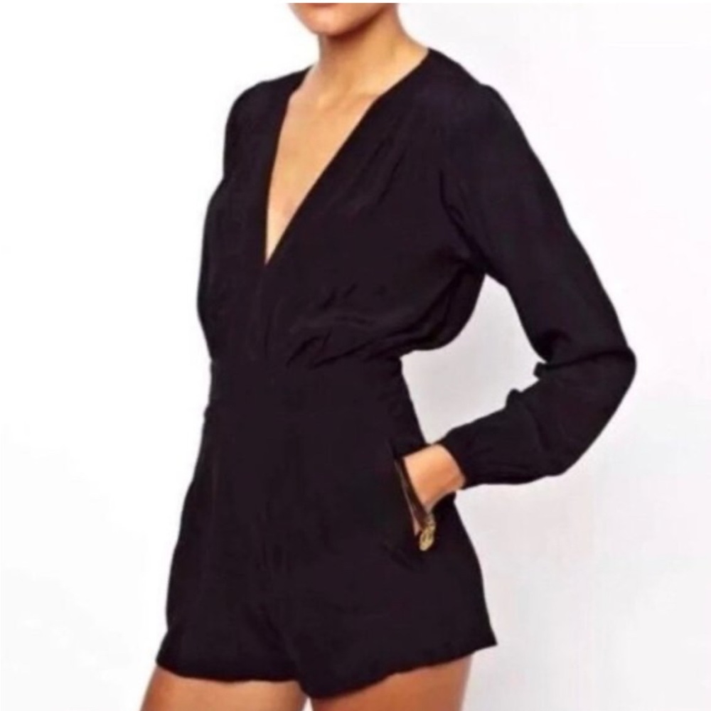 Sandro Paris Black V-Neck Semi-Sheer Long Sleeve Romper S